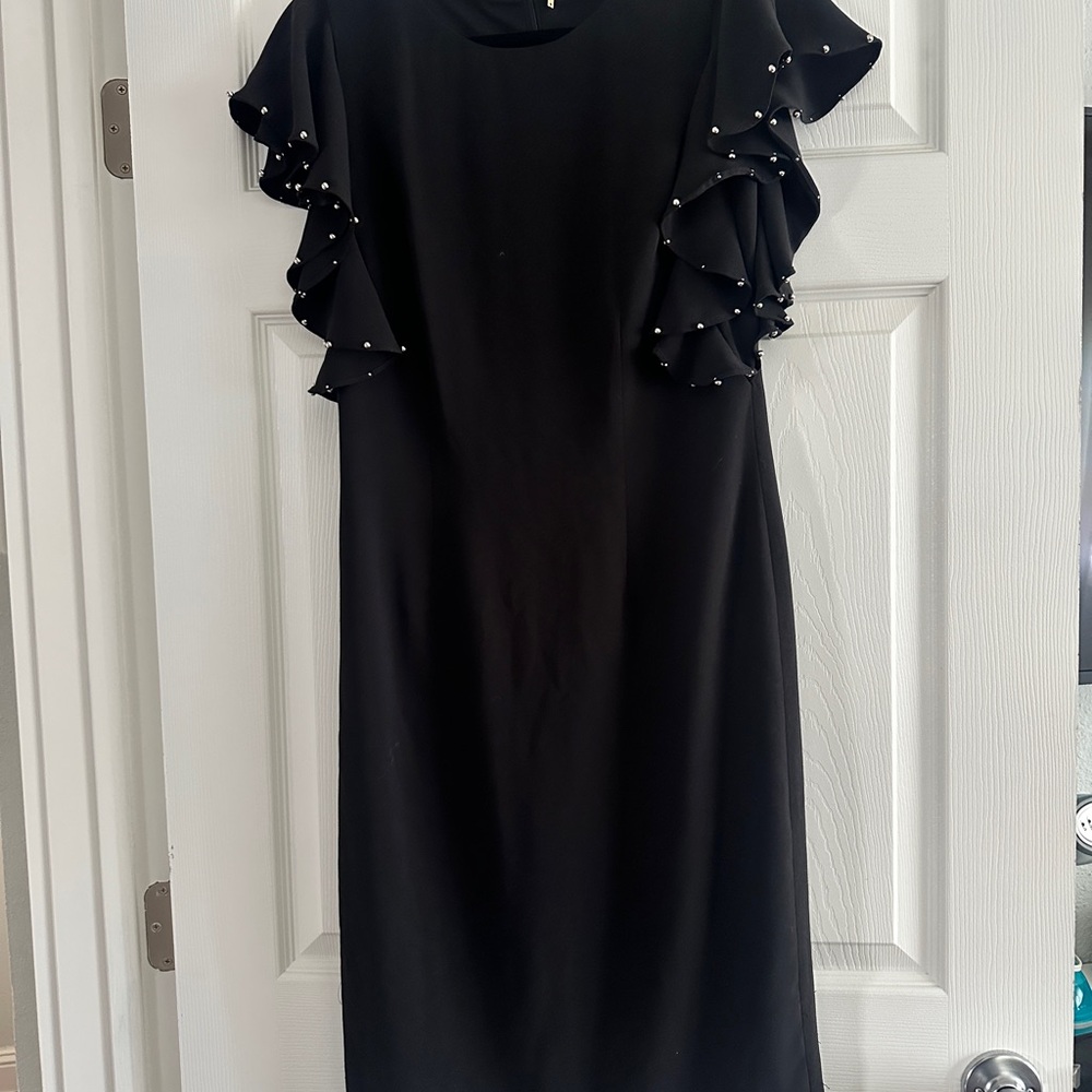 Black Ruffled Sheath Midi Dress